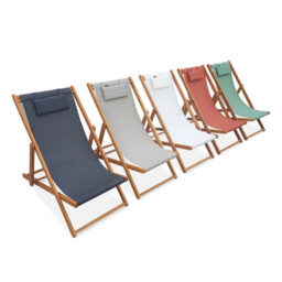 Sweeek. Pair Of Eucalyptus Deck Chairs With Headrest Cushions Creus Terracotta 102X56X86 Cm - thumbnail 9