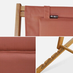 Sweeek. Pair Of Eucalyptus Deck Chairs With Headrest Cushions Creus Terracotta 102X56X86 Cm - thumbnail 8