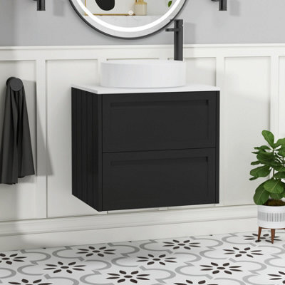 Royal Bathrooms Royal Bathroom Elmore 600mm Matt Nocturne Black Wall Mounted Vanity Unit 2 Drawer With Plain White Worktop & No Basin - image 1