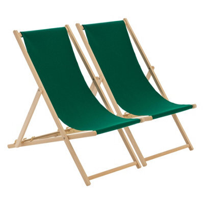 Harbour Housewares Folding Wooden Deck Chairs - Green - Pack Of 2 - image 1