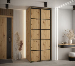 Arte Rustic Oak Artisan Cannes Iv Sliding Wardrobe H2050mm W1100mm D600mm With Custom Black Steel Handles And Decorative Strips - thumbnail 2