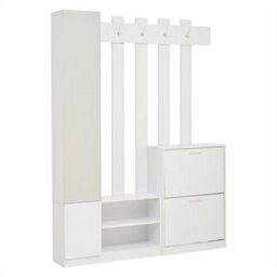 Abrihome 5-In-1 Coat Stand With Shoe Rack, Coat Hooks, Bench & Mirror - 135X180X25Cm, White - thumbnail 7