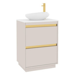Royal Bathrooms Orion 600mm Warm Taupe Floor Standing Plain White Countertop Vanity Unit 2 Drawer With Nova Basin & Brushed Brass Accent Trim - thumbnail 6
