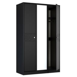 Genoa Ready Assembled Contemporary Matt Black Tall Triple Wardrobe With 1 Mirror Door (H)1960mm (W)1108mm (D)530mm - thumbnail 5