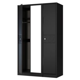 Genoa Ready Assembled Contemporary Matt Black Tall Triple Wardrobe With 1 Mirror Door (H)1960mm (W)1108mm (D)530mm - thumbnail 4