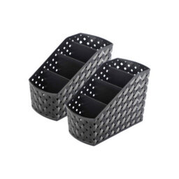 Multi-Compartment Plastic Desk & Drawer Storage Organiser Set 2Pack - Black Small Size - thumbnail 2