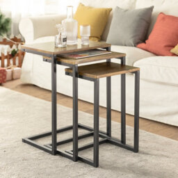 Sobuy Fbt102-F, Set Of 3 Wooden Nesting Tables Coffee Tables Set For Living Room, Natural & Black - thumbnail 2