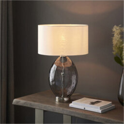 Loops Grey Tinted Glass Table Lamp - Vintage White Fabric Shade - Dimmable 10W Led E27 - thumbnail 4