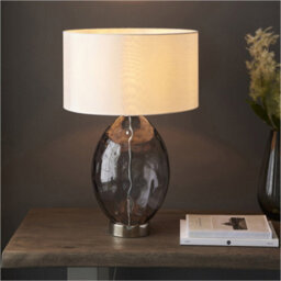 Loops Grey Tinted Glass Table Lamp - Vintage White Fabric Shade - Dimmable 10W Led E27 - thumbnail 3