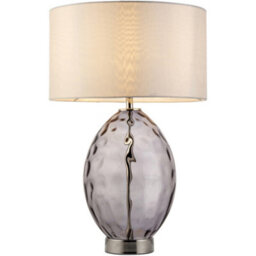 Loops Grey Tinted Glass Table Lamp - Vintage White Fabric Shade - Dimmable 10W Led E27