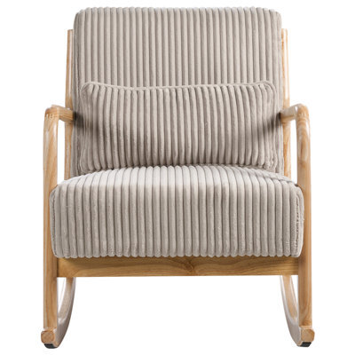 Wyld And Coco Rocking Armchair Beige Corduroy Upholstery Low-Profile Rubberwood Frame - image 1