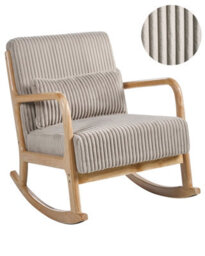 Wyld And Coco Rocking Armchair Beige Corduroy Upholstery Low-Profile Rubberwood Frame - thumbnail 3