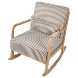 Wyld And Coco Rocking Armchair Beige Corduroy Upholstery Low-Profile Rubberwood Frame - thumbnail 7