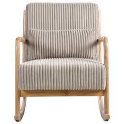 Wyld And Coco Rocking Armchair Beige Corduroy Upholstery Low-Profile Rubberwood Frame - thumbnail 1