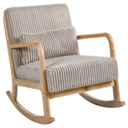 Wyld And Coco Rocking Armchair Beige Corduroy Upholstery Low-Profile Rubberwood Frame - thumbnail 4