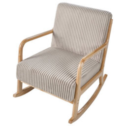 Wyld And Coco Rocking Armchair Beige Corduroy Upholstery Low-Profile Rubberwood Frame - thumbnail 8