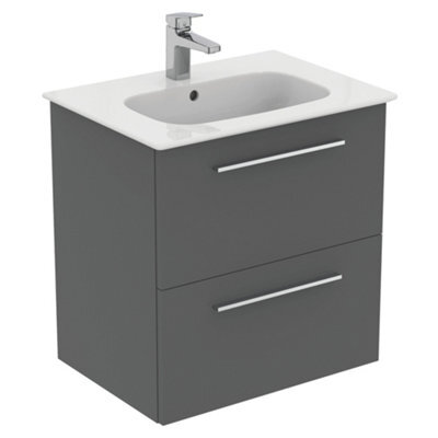 Ideal Standard I.life A Matt Quartz Grey Wall-Mounted Vanity Unit & Basin Set With 2 Chrome Effect Handle (W)600mm (H)630mm - image 1