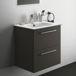 Ideal Standard I.life A Matt Quartz Grey Wall-Mounted Vanity Unit & Basin Set With 2 Chrome Effect Handle (W)600mm (H)630mm - thumbnail 2