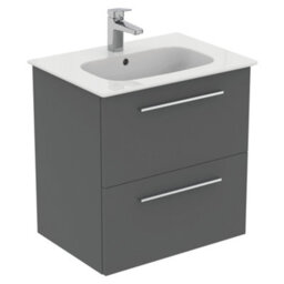 Ideal Standard I.life A Matt Quartz Grey Wall-Mounted Vanity Unit & Basin Set With 2 Chrome Effect Handle (W)600mm (H)630mm