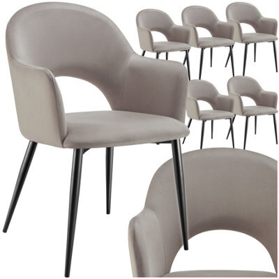 Tectake Set Of 6 Dining Chair Sasha- Padded Armchair In Velvet Look, Continuous Backrest - Taupe - image 1