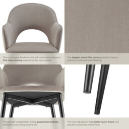 Tectake Set Of 6 Dining Chair Sasha- Padded Armchair In Velvet Look, Continuous Backrest  - Taupe - thumbnail 5
