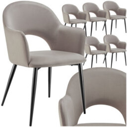 Tectake Set Of 6 Dining Chair Sasha- Padded Armchair In Velvet Look, Continuous Backrest  - Taupe - thumbnail 1