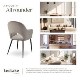 Tectake Set Of 6 Dining Chair Sasha- Padded Armchair In Velvet Look, Continuous Backrest  - Taupe - thumbnail 7