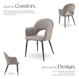 Tectake Set Of 6 Dining Chair Sasha- Padded Armchair In Velvet Look, Continuous Backrest  - Taupe - thumbnail 3