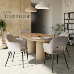 Tectake Set Of 6 Dining Chair Sasha- Padded Armchair In Velvet Look, Continuous Backrest  - Taupe - thumbnail 9
