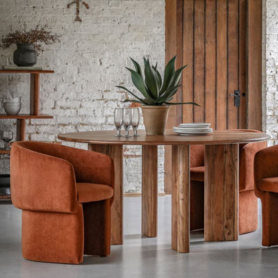 Xample Gallery Borden Acacia Round Dining Table - Solid Wood 4 Seater With Rich Brown Finish & Angled Legs, Modern Vintage Design - image 1