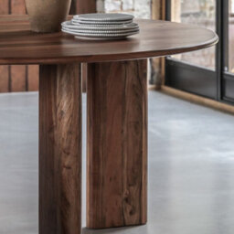 Xample Gallery Borden Acacia Round Dining Table - Solid Wood 4 Seater With Rich Brown Finish & Angled Legs, Modern Vintage Design - thumbnail 3