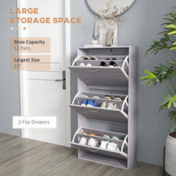 Homcom Slim Shoe Storage Cabinet With 3 Flip Drawers, Grey - thumbnail 4