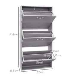 Homcom Slim Shoe Storage Cabinet With 3 Flip Drawers, Grey - thumbnail 3