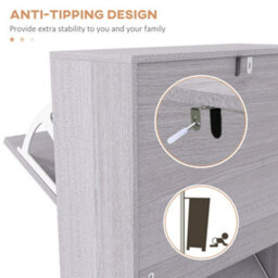 Homcom Slim Shoe Storage Cabinet With 3 Flip Drawers, Grey - thumbnail 7