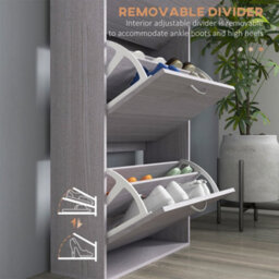 Homcom Slim Shoe Storage Cabinet With 3 Flip Drawers, Grey - thumbnail 6