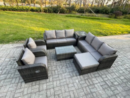 Fimous Rattan Outdoor Garden Furniture Sofa Set Patio Table & Chairs Set With 3 Seater Sofa Reclining Chair - thumbnail 2