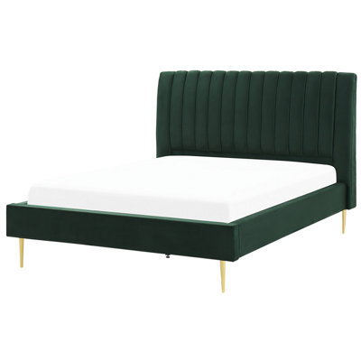 Beliani Bed Velvet Marville 140 X 200 Cm (Eu Double) Emerald Green - image 1