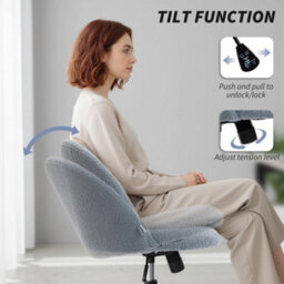 Homcom Desk Chair, Fluffy Swivel Office Chair For Makeup Vanity, Grey - thumbnail 5