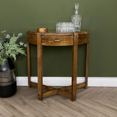 Elm Home And Garden Curved Hall Console Table Solid Wood Dark Oak Finish 76Cm High X 76Cm Wide X 40Cm Deep Fully Assembled - image 1