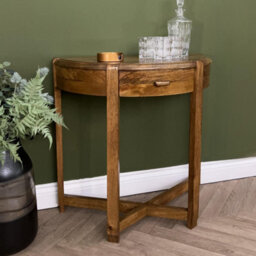 Elm Home And Garden Curved Hall Console Table Solid Wood Dark Oak Finish 76Cm High X 76Cm Wide X 40Cm Deep Fully Assembled - thumbnail 2