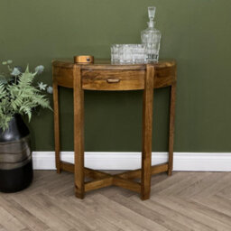 Elm Home And Garden Curved Hall Console Table Solid Wood Dark Oak Finish 76Cm High X 76Cm Wide X 40Cm Deep Fully Assembled