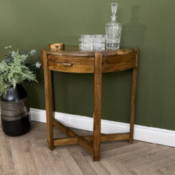 Elm Home And Garden Curved Hall Console Table Solid Wood Dark Oak Finish 76Cm High X 76Cm Wide X 40Cm Deep Fully Assembled - thumbnail 5