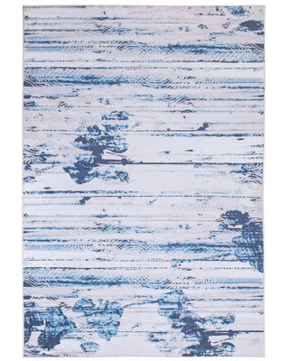 Beliani Area Rug 140 X 200 Cm - Abstract Distressed Beige And Blue, Rubber-Coated Backing - image 1