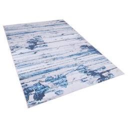 Beliani Area Rug 140 X 200 Cm - Abstract Distressed Beige And Blue, Rubber-Coated Backing - thumbnail 4