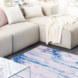 Beliani Area Rug 140 X 200 Cm - Abstract Distressed Beige And Blue, Rubber-Coated Backing - thumbnail 2