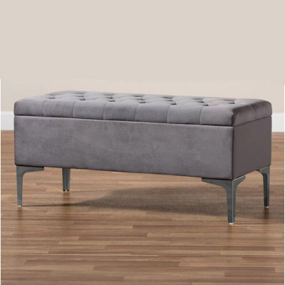 Modena Storage Ottoman Bench, Ottoman Footstool With Legs, 120Cm Plush Velvet Upholstered End Of Bed Bench, Grey - image 1