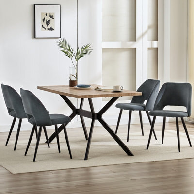 Longtoo Set Of 4 Dining Chairs, Velvet Upholstery, Separate Legs, Black - image 1