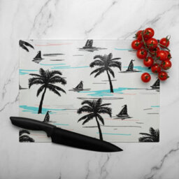 Benjamin Tate Design Palm Trees & Sailboats Glass Chopping Boarddesigner Style - thumbnail 3
