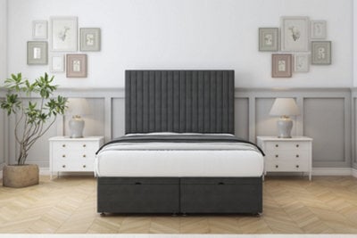 "Sloomy Manhattan Graphite Dumfries Ottoman Bed With Mattress With 54"" Floor Standing Headboard 6' Super King" - image 1