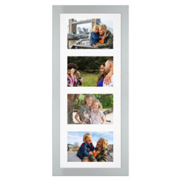 AK Frames 50X20Cm Silver Modern Multi Photo Frame With White Mount - Holds 4 Apertures (4X) 6X4 Photos